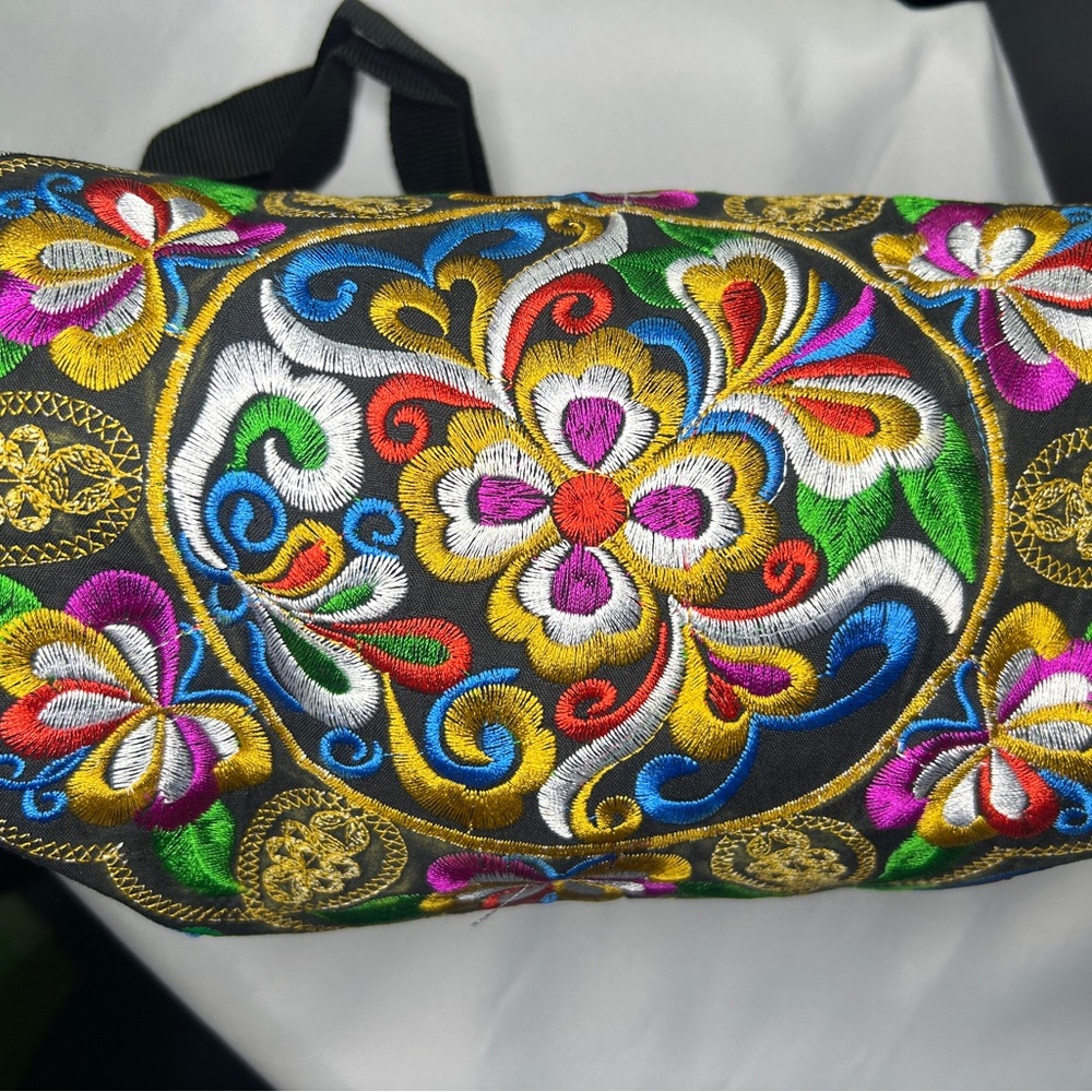 Embroidered Black Floral Women's Crossbody Bag - Picture 7 of 14